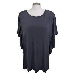 Clara Sun Woo Womens Tunic Top Size XL Black Dolman Sleeve Stretch Lagenlook